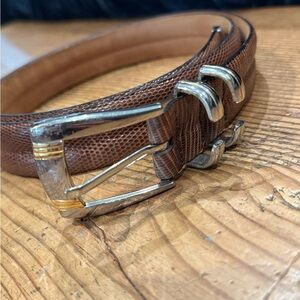 Men's Brown Vintage Leather Belt with Silver-Tone Buckle